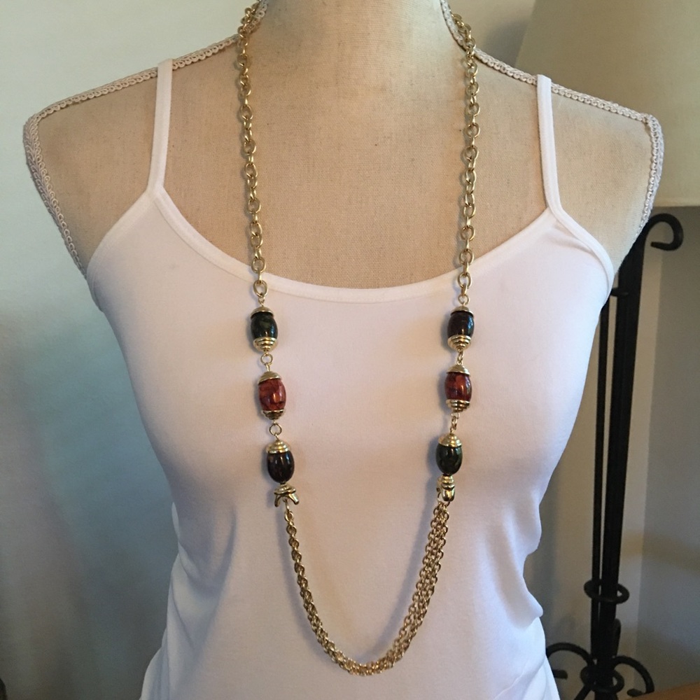 Vintage 90s bead capped faux marble chain necklace